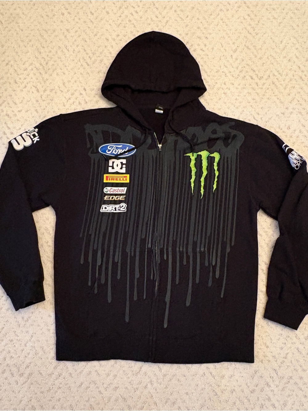 Monster Energy DC Ken Block Black Zip Up Hoodie Racing Rally Driver Ford Cotton